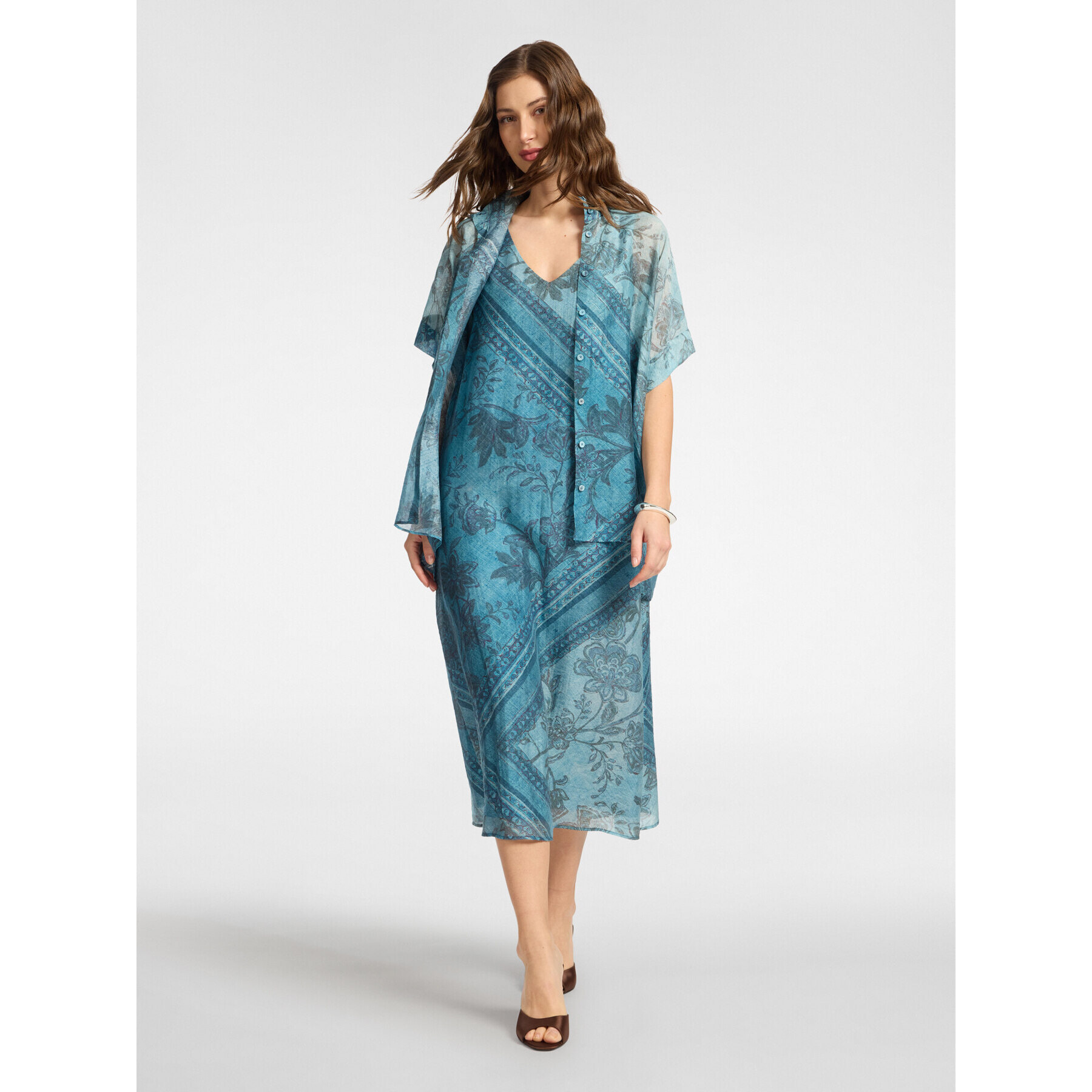 Elena Mirò - Vestido estampado en lyocell - Azul