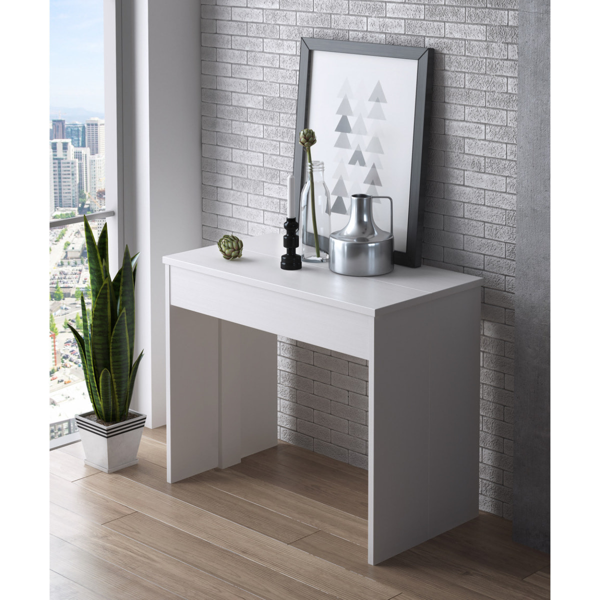 Consolle Tavolo Allungabile Estensibile Moderno Da 50 A 302 cm 6 Allunghe Per 14 posti Guide In Metallo Salvaspazio Soggiorno Salotto Cucina Bianco