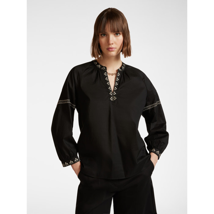 Elena Mirò - Blusa con ricamo etnico - Nero