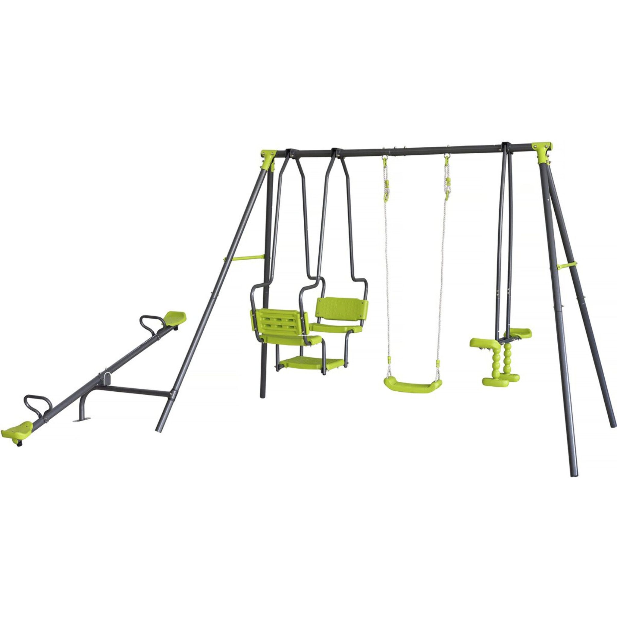 Portique de jeu en métal avec balançoire a bascule "Lenny" - 4 agrès - Vert