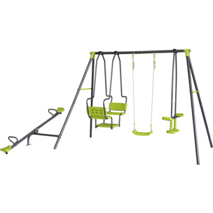 Portique de jeu en métal avec balançoire a bascule "Lenny" - 4 agrès - Vert