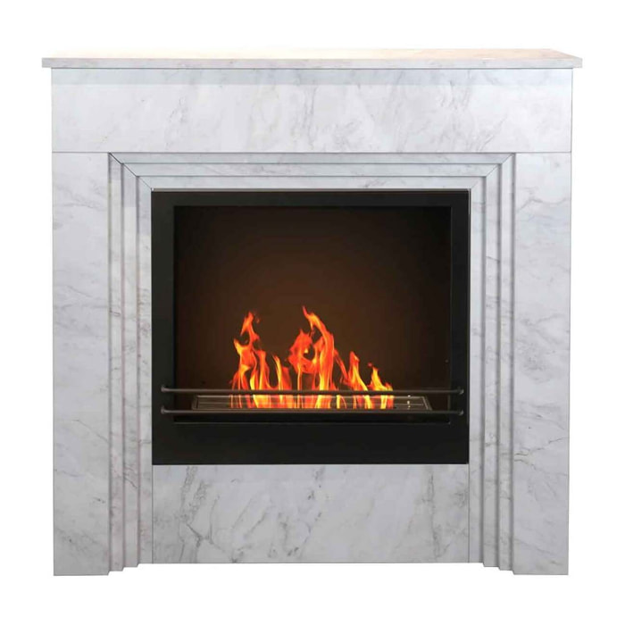 Bellini - Camino a bioetanolo da terra 96x35xH96 cm, effetto marmo bianco