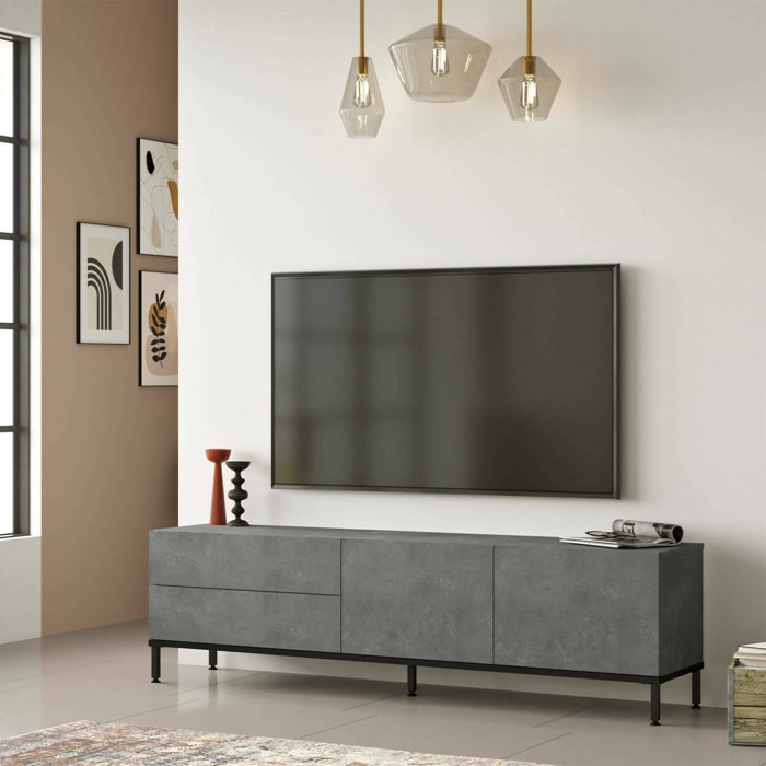 Mobile porta TV Basyang, Credenza da soggiorno, Armadio basso per TV, Base parete attrezzata, 170x36h46 cm, Argento e Nero