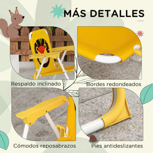 Conjunto de Mesa y Sillas para Exterior Infantil Set de 2 Sillas Plegables y Mesa para Niños Mesa con Sombrilla Ajustable en Altura Temática de León para Jardín Patio Amarillo y Marrón