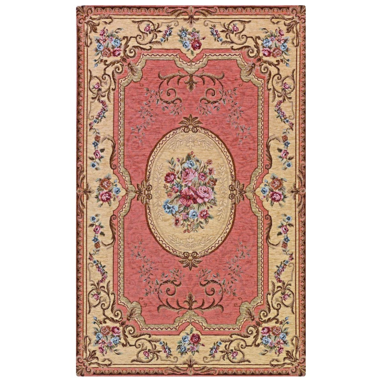 Tappeto Salotto Aubusson Classico Rosa