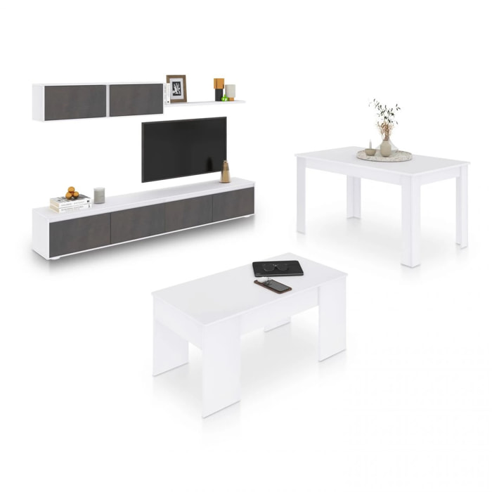 Pack salón con mesa de centro y mesa de comedor Arlet Max V2B Blanco Artik (Blanco Mate) - Óxido