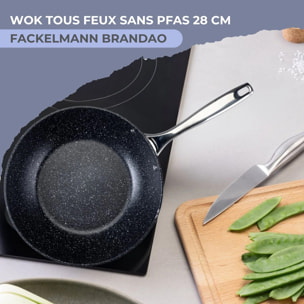 Wok 28 cm fonte aluminium revêtement antiadhésif céramique sans PFAS Fackelmann