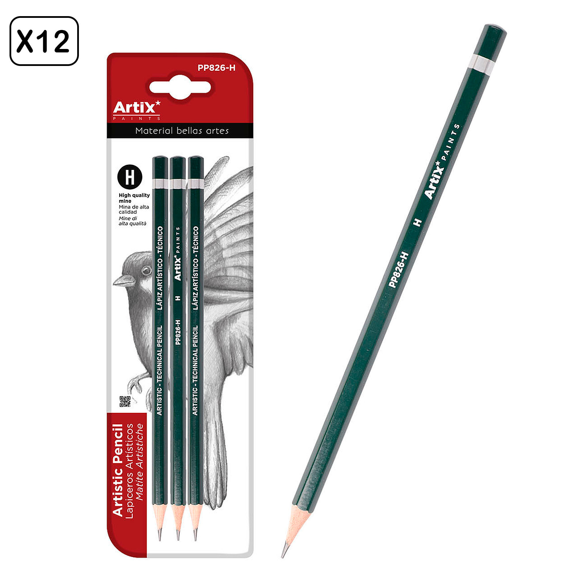 12 PACKS DE LÁPIZ ARTÍSTICO HORIZONTAL 3 Uds.