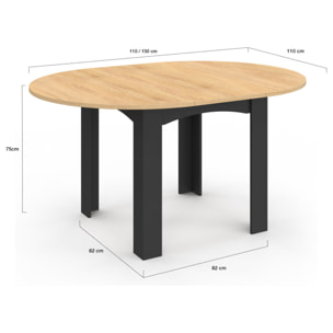Table repas Dina plateau extensible 110-150cm rond et pieds noirs
