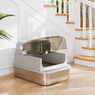 Maison de toilette XL pour chat bac acier inox porte grande ouverture verrouillable pelle
