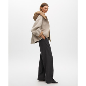 Cappotto Corto Bimateriale con Cappuccio