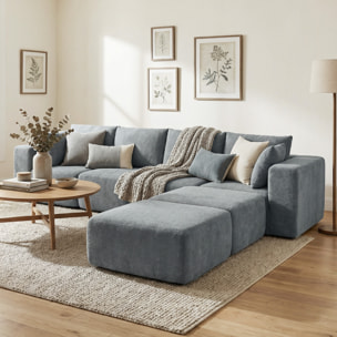 Sofá Modular en Forma de U, Sofá de Esquina Seccional de 4 Plazas con 2 Taburetes, Almohadas, Reposabrazos Anchos, sin Montaje, Asientos Amplios y Profundos, Tapizado en Terciopelo, Gris Oscuro