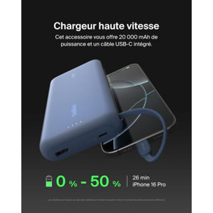 Batterie externe BELKIN 20000 mAh avec cable USB-C intégre bleu
