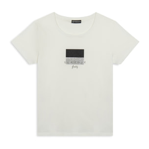 T-shirt con scritta Glamour in glitter