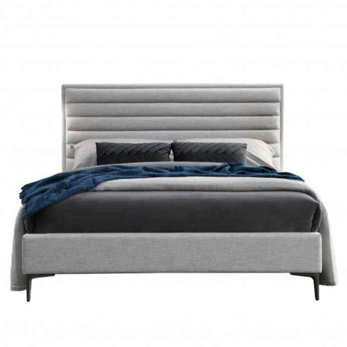 Lit 160x200 cm contemporain en tissu gris – LUCERNE