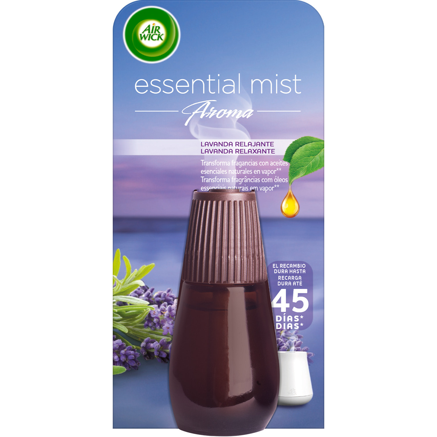 Air Wick Essential Mist - Ambientador difusor aceites esenciales para casa con aroma a Lavanda - Recambio