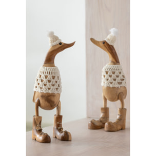 J-Line figurine Canard Crochet - bois - naturel/blanc - 2 pc