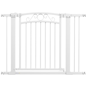 Barrera para Perros Puerta para Perros con Ancho Ajustable 76-104 cm Barrera de Seguridad para Perros con 2 Extensiones y Doble Bloqueo para Escaleras y Puertas Blanco