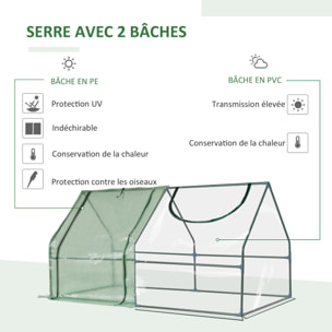 Mini serre de jardin serre à tomates double bâche 180L x 90l x 90H cm acier PE PVC 2 fenêtres avec zip enroulables vert