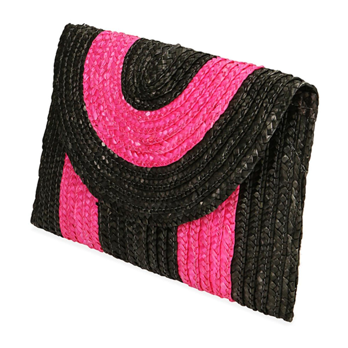 Pochette nero/fucsia in paglia