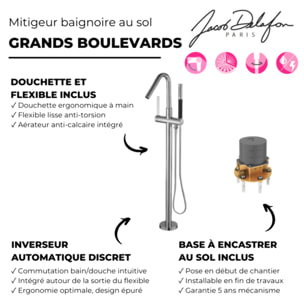 Mitigeur baignoire à encastrer au sol Grands Boulevards chrome + corps encastré