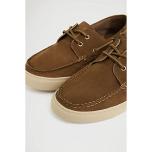 Zapato náutico Oak marrón de piel con logo Polo Club
