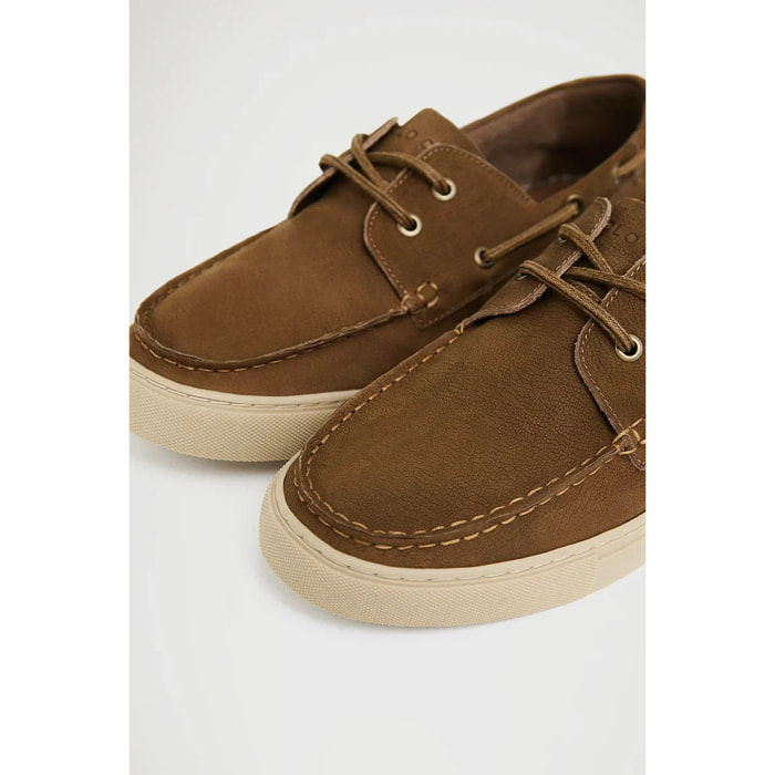 Zapato náutico Oak marrón de piel con logo Polo Club