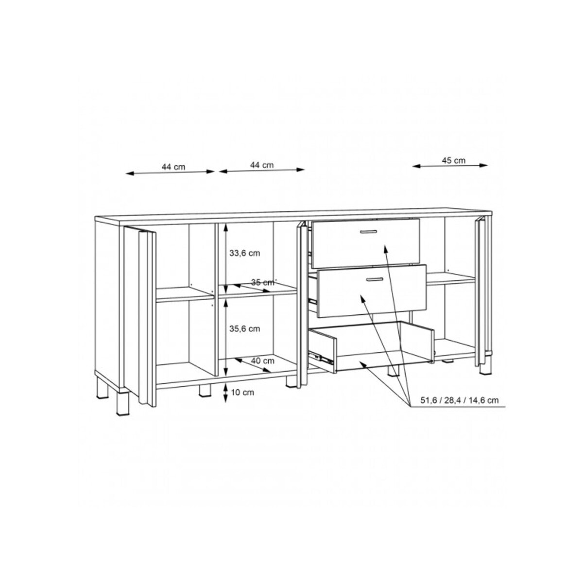 Buffet en bois effet chêne et noir style industriel L200cm - YAL