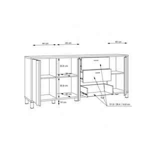 Buffet en bois effet chêne et noir style industriel L200cm - YAL