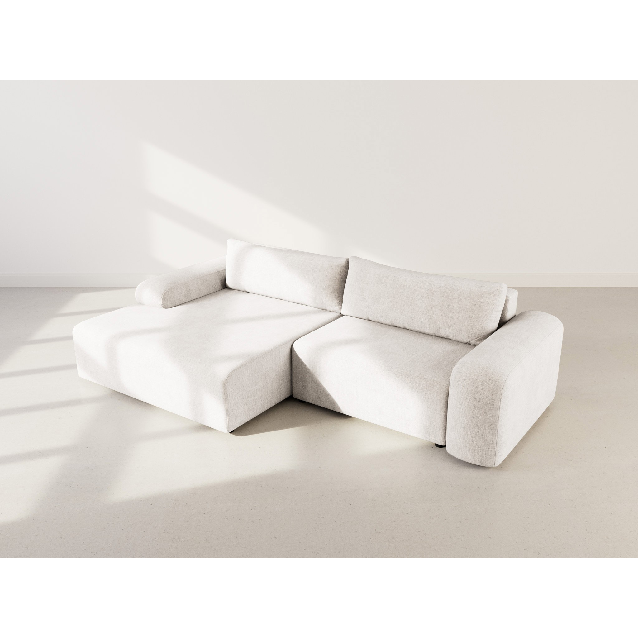 Rebecca - canapé d'angle gauche 4 places convertible avec coffre en velours texturé - Beige