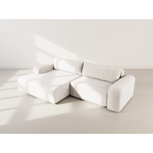 Rebecca - canapé d'angle gauche 4 places convertible avec coffre en velours texturé - Beige