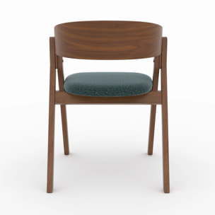 Chaise en bois d'hévéa et tissu vert chiné - Héloïse