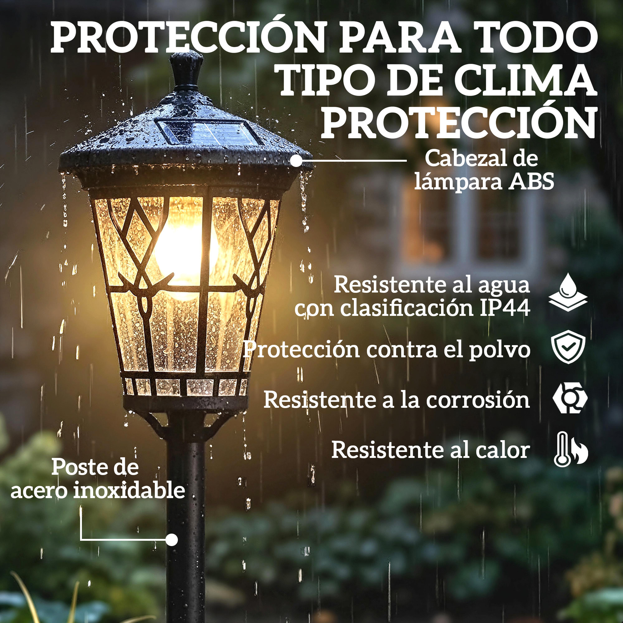 Set de 2 Farolas Solares de Jardín, Luces Solares de Exterior de Acero Inoxidable con Altura Ajustable, 2 Modos de Brillo, IP44 Impermeable, para Terraza, Patio, 23,5x23,5x186 cm, Negro