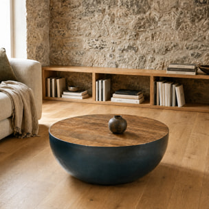 Table basse ronde en bois massif et métal D90 cm - Tajy