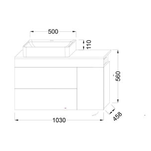 Meuble vasque à poser à gauche 103 cm SULLY blanc et chêne Quêbec