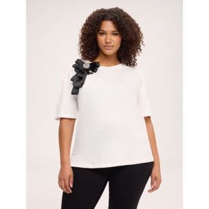 Fiorella Rubino - T-shirt in jersey con fiocco gioiello - Bianco
