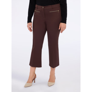 Fiorella Rubino - Pantalones kick flare en Punto Milano con cremallera - Marrón