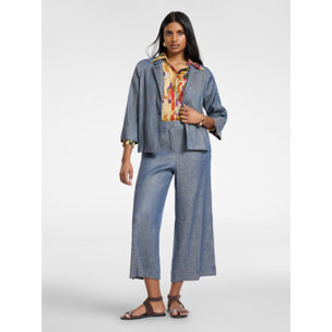 Elena Mirò - Giacca boxy in lino effetto denim - Blu