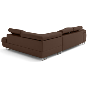 Zaria - canapé d'angle droit 5 places convertible avec coffre et têtières en simili - Marron