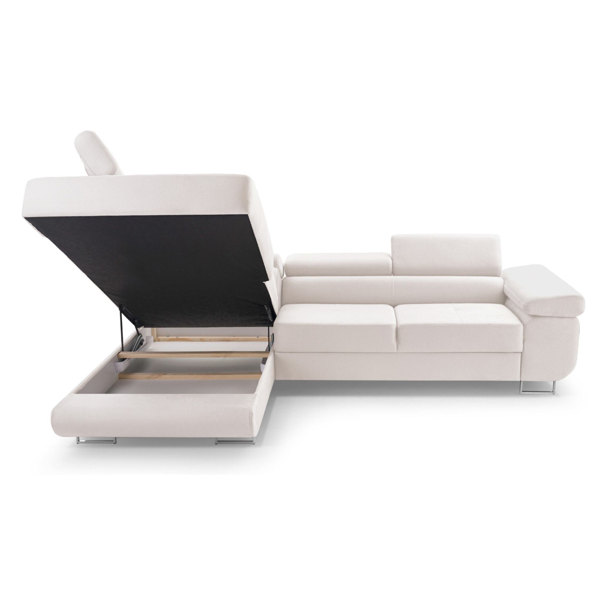 Pablo - canapé d'angle gauche - 5 places - convertible avec coffre et têtières réglables - en velours - Beige