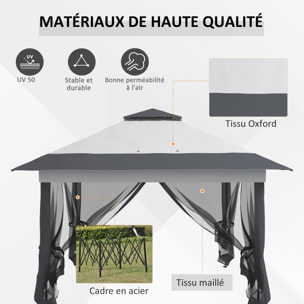 Tonnelle barnum de jardin pop-up pliant 3,64L x 3,64l x 2,98H m acier polyester moustiquaires + sac de transport à roulettes gris