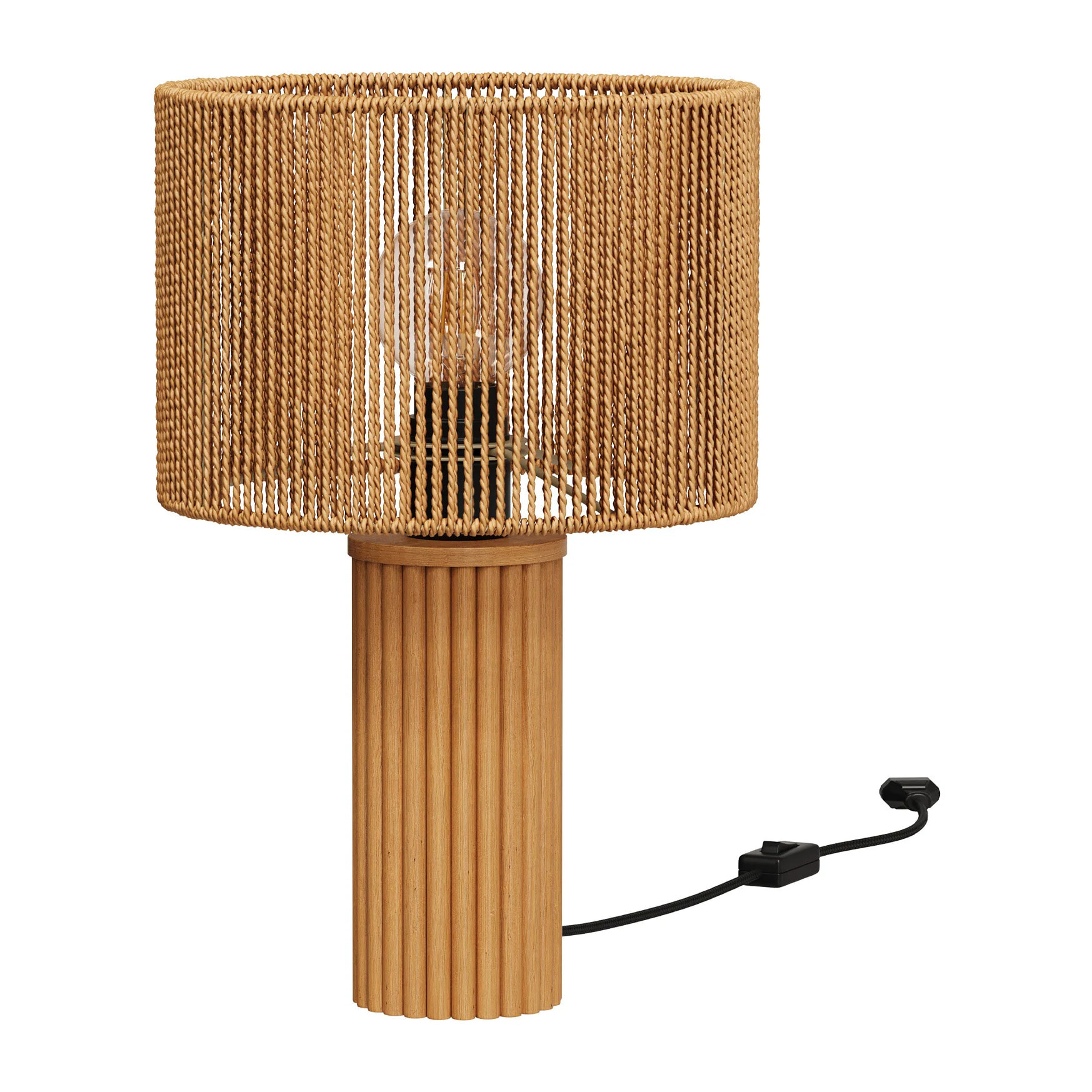 Lampe en papier de corde et socle en rondin de bois - Mira
