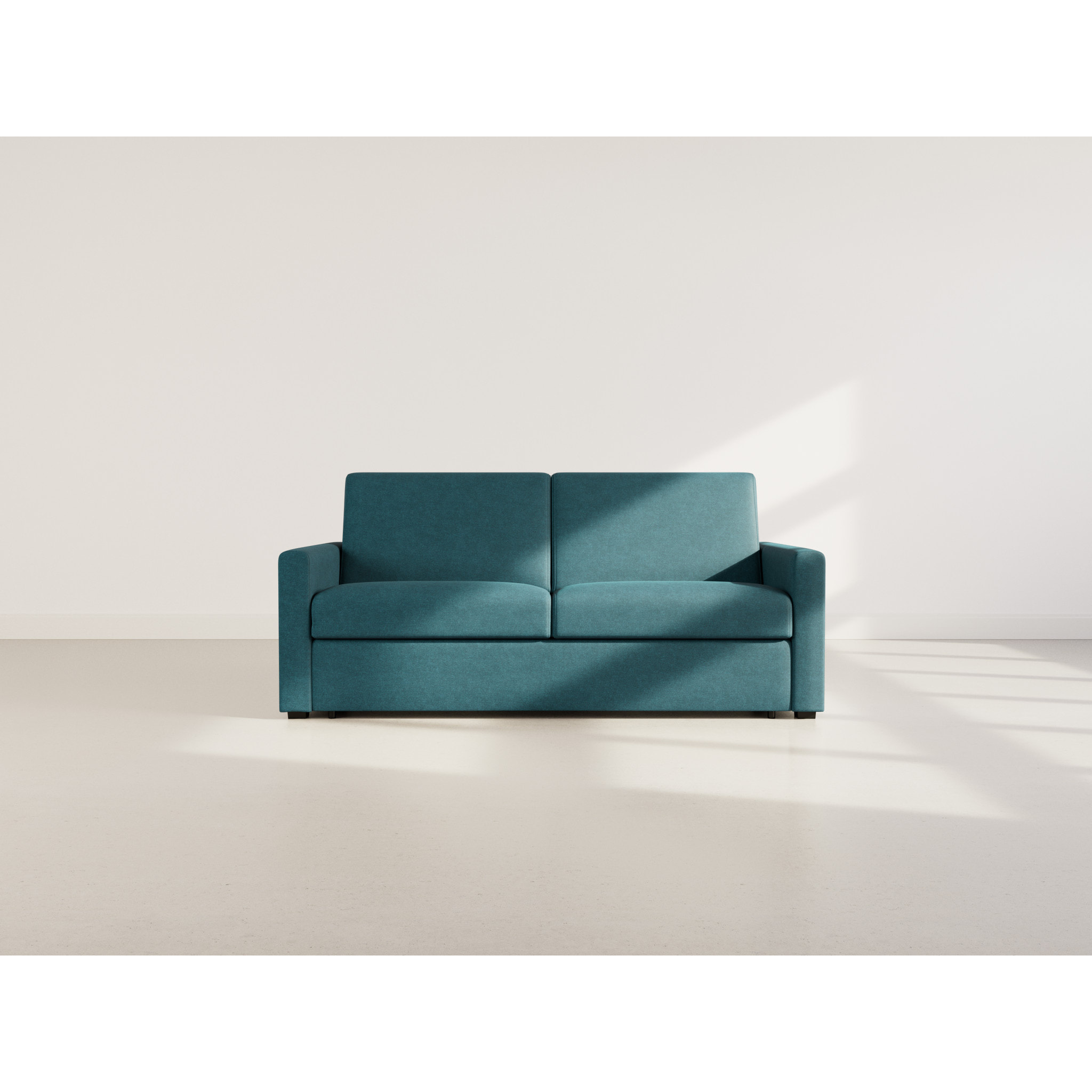 Julia - canapé lit 3 places convertible express couchage quotidien 140 cm matelas 14 cm en tissu - Bleu