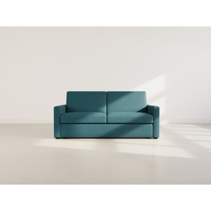 Julia - canapé lit 3 places convertible express couchage quotidien 140 cm matelas 14 cm en tissu - Bleu