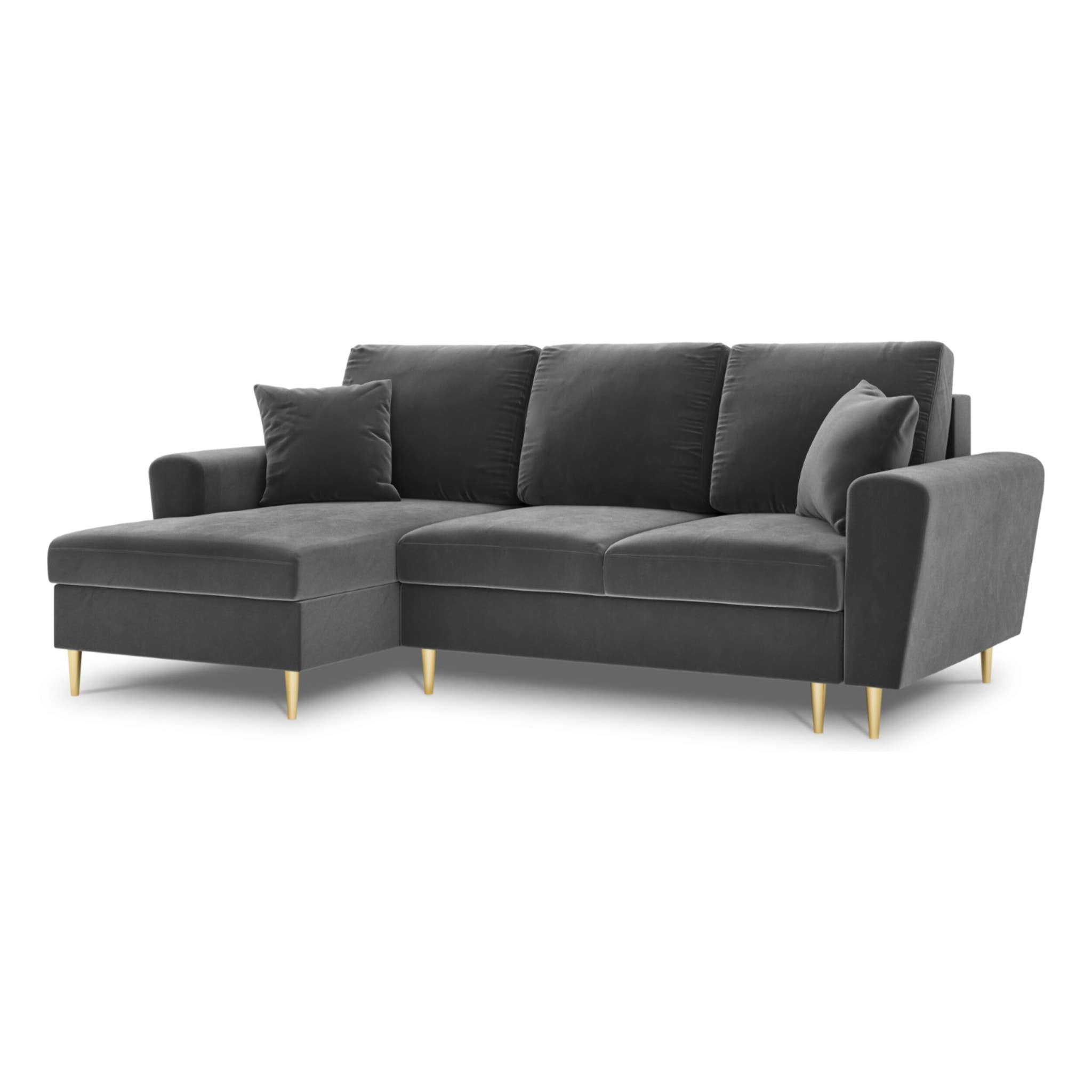 Canapé d'angle gauche convertible avec coffre de rangement "Kyoto" 4 places en velours gris clair