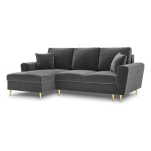 Canapé d'angle gauche convertible avec coffre de rangement "Kyoto" 4 places en velours gris clair