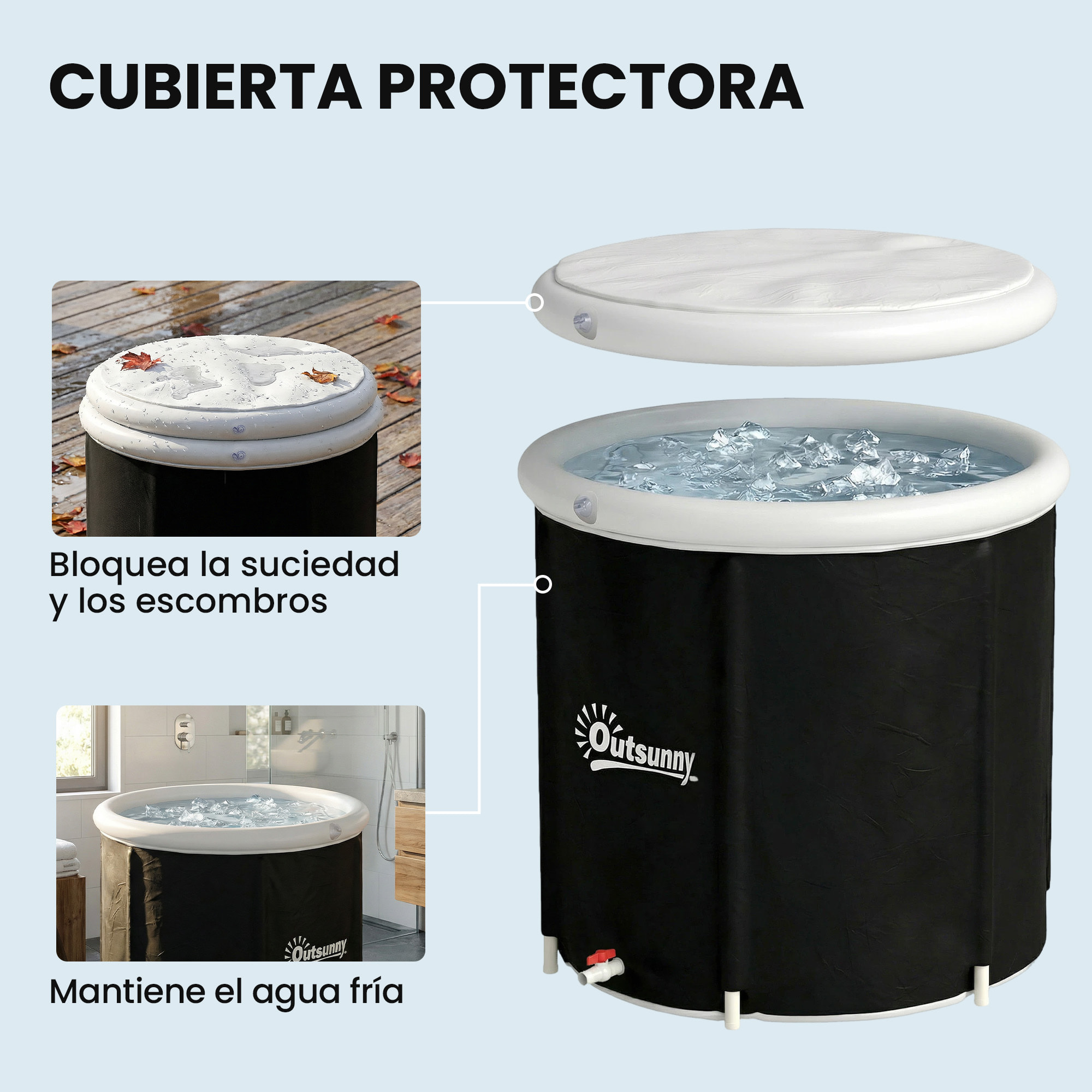Bañera de Hielo, 280L, Bañera Hinchable Portátil para Recuperación de Atletas en Agua Fría, con Cubierta y Bomba, Barril de Hielo de Múltiples Capas, para Interior y Exterior, Ø78x71 cm