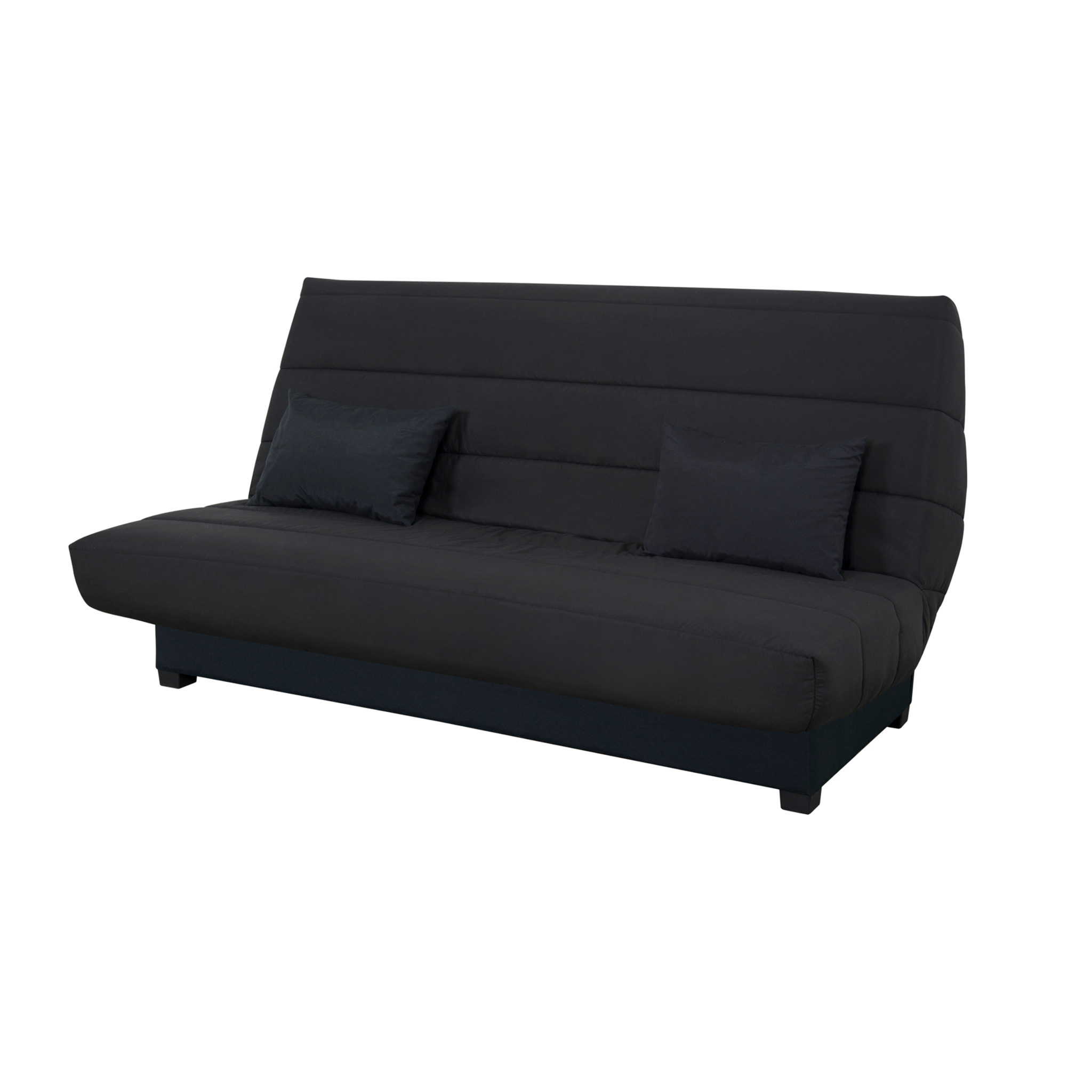 Canapé convertible Salma, matelas Simmons, 130 x 190 cm, 2 coussins offerts, noir