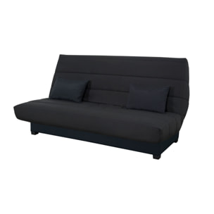 Canapé convertible Salma, matelas Simmons, 130 x 190 cm, 2 coussins offerts, noir