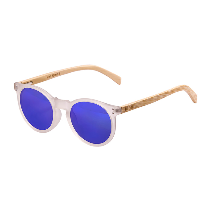 Gafas de sol OCEAN LIZARD WOOD - De brazo marrón bambú con montura transparente blanco y / Revo azul